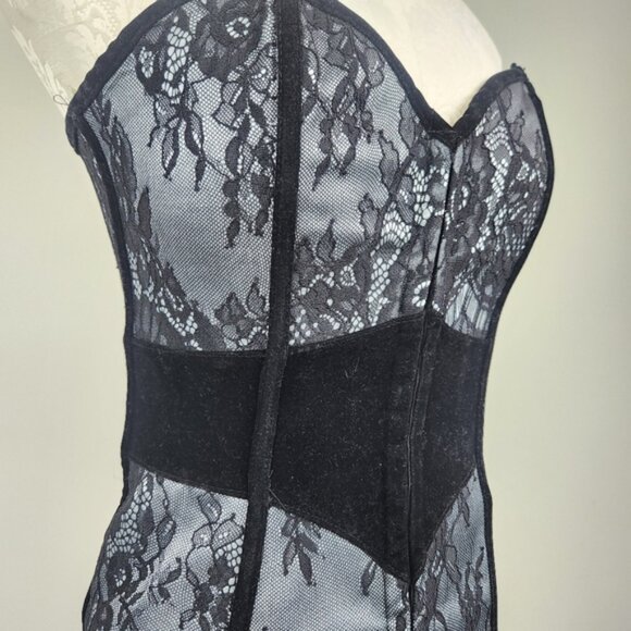 Coquette Corset Top Black Grey Pace Size Small Renaissance Castlecore Fairytale - Picture 3 of 13